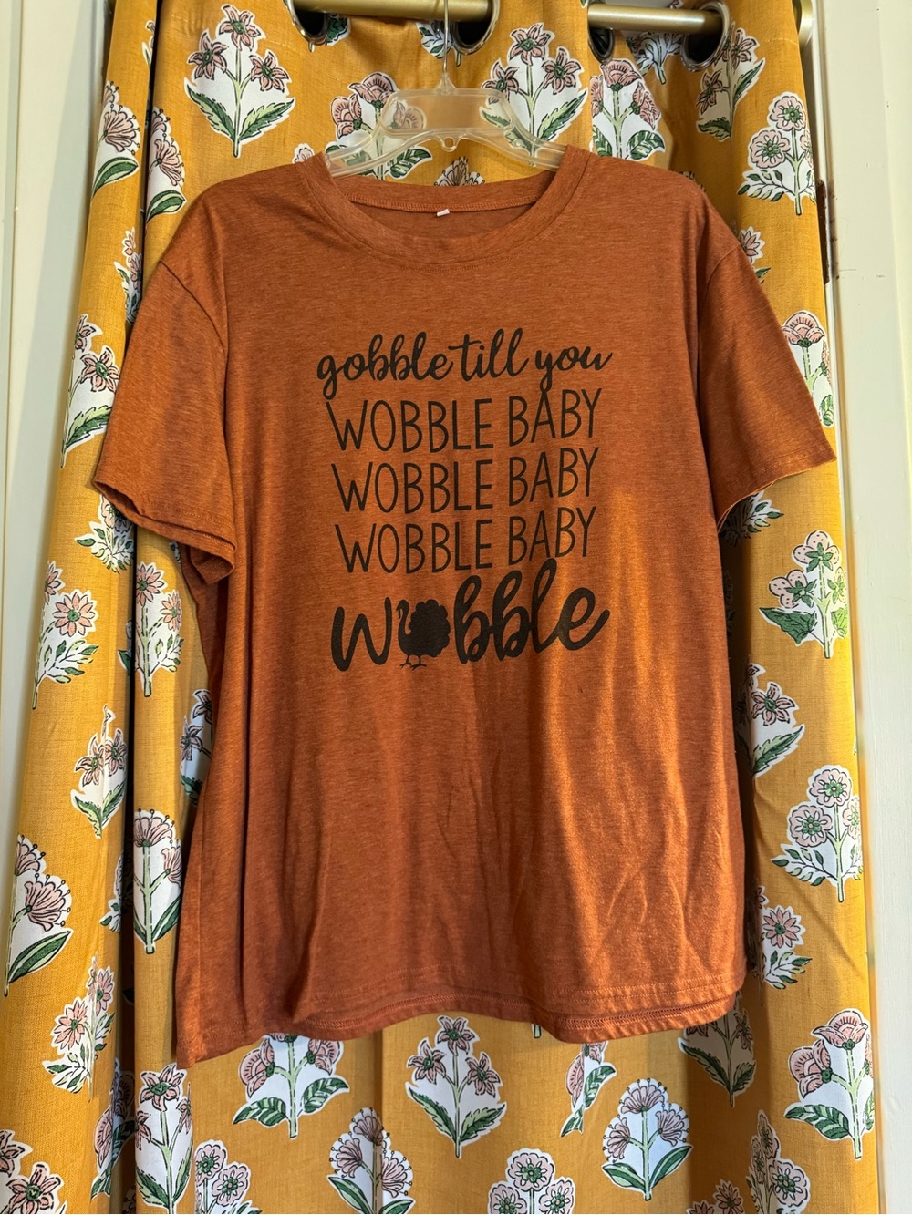 SHEIN Rust Orange Thanksgiving 'Gobble Till You Wobble' Graphic Tee